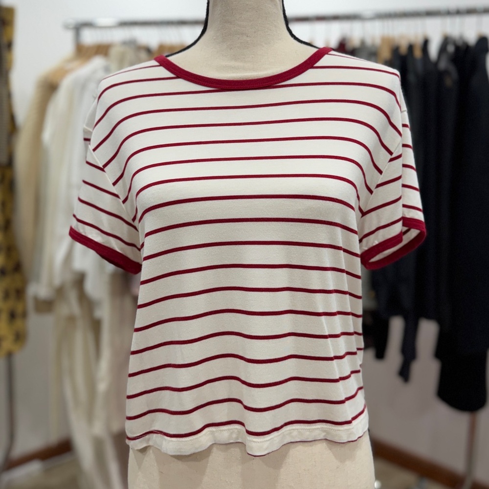 Fifteen Twenty Red and White Striped Short Sleeve Tee Made in USA XS